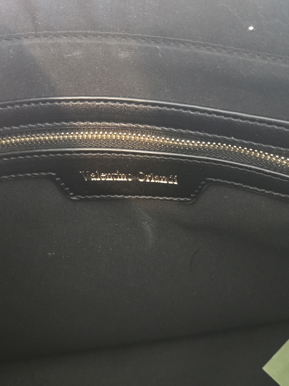 Valentino Orlandi Black & Gray Vegan Leather Satchel with Gold V Accent - Picture 5 of 7